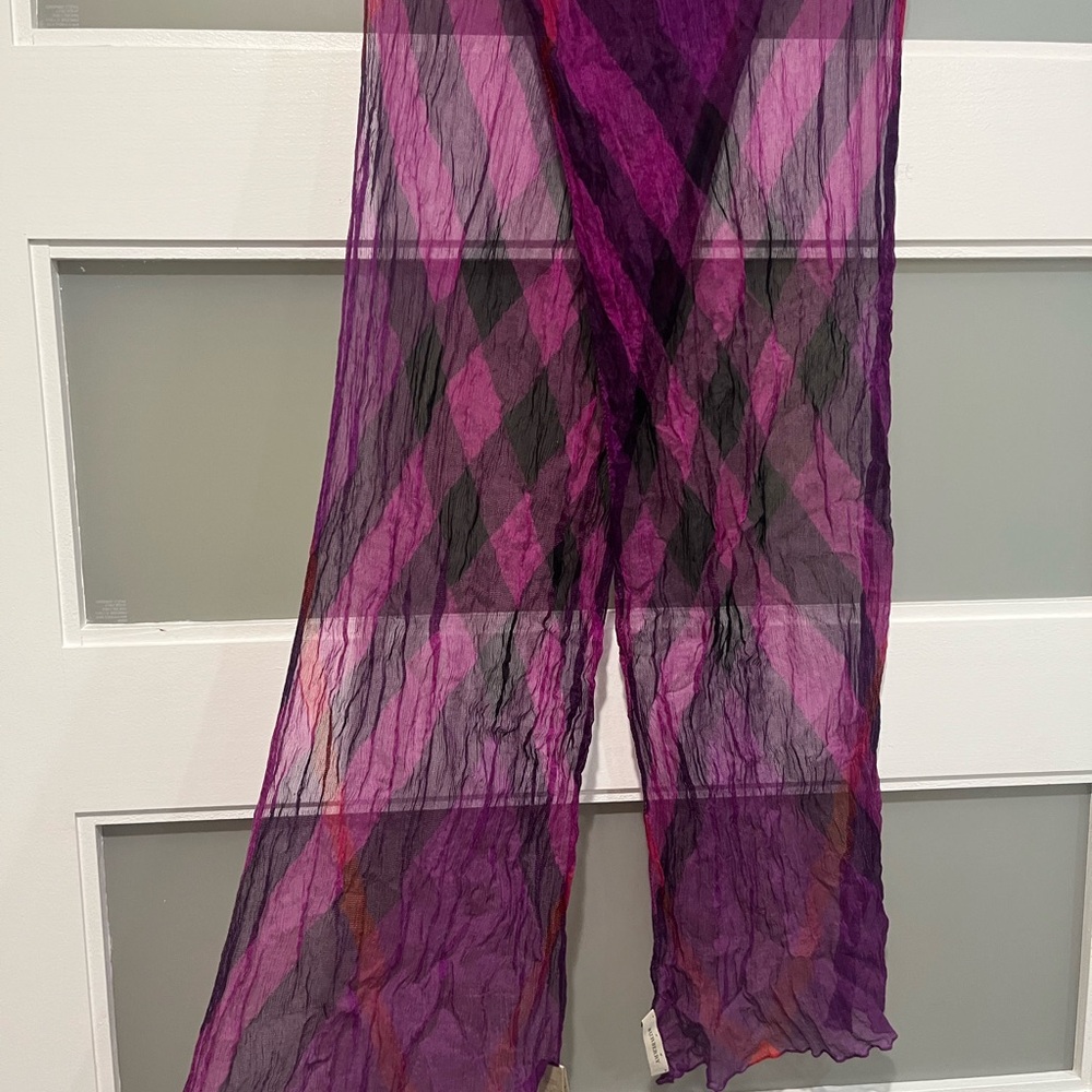 Burberry lightweight silk Purple and Black Sheer Scarf - Picture 3 of 9